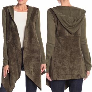 BLANKNYC Faux suede drape front sweater